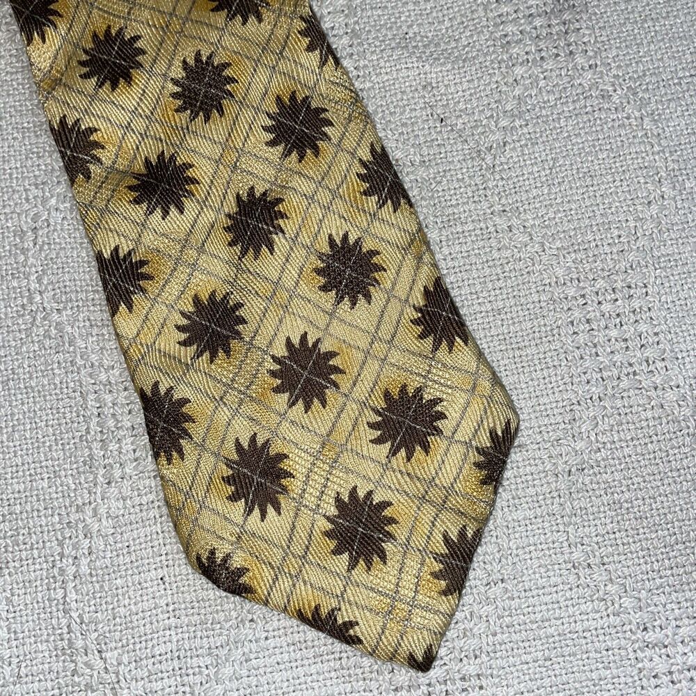 Ermenegildo Zegna Men’s Dress Tie Size 57” 3.5” Yellow Geometric Silk Business